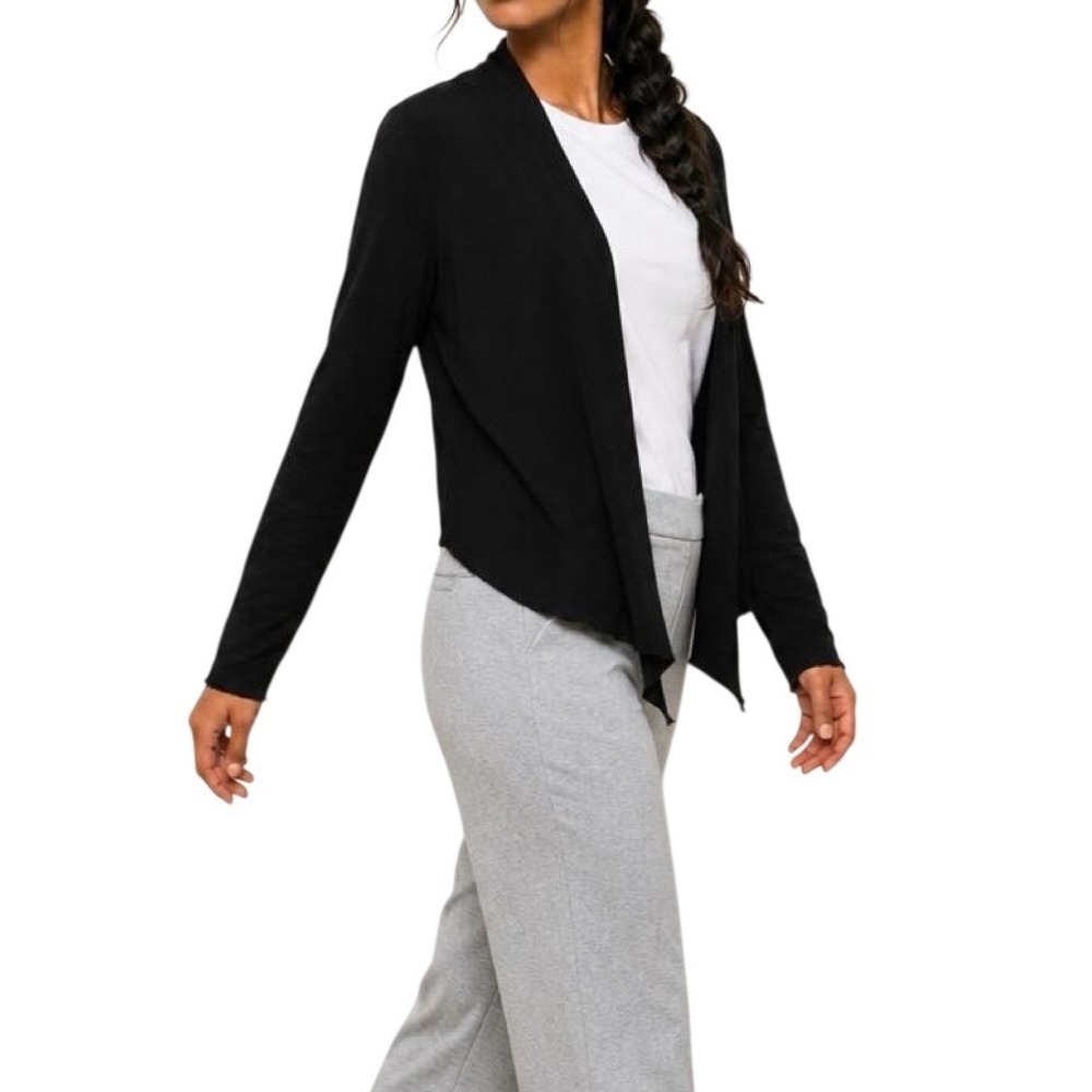 prAna Womens Open Front Waterfall Drape Cardigan Black M Yoga Athleisure Comfort